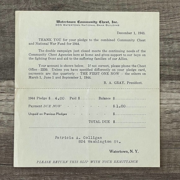 WATERTOWN COMMUNITY CHEST INC. Other 943 Watertown Community Chest